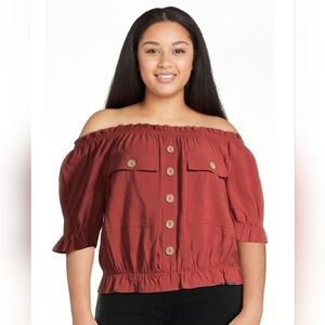 Off Shoulder Woven Top Elastic Waist Rust Color XXL (19) - No Boundaries Juniors